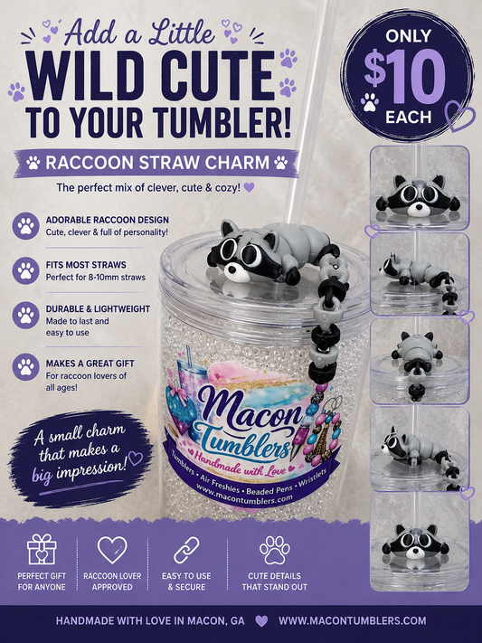 Raccoon Straw Charm – 3D Printed Tumbler Accessory