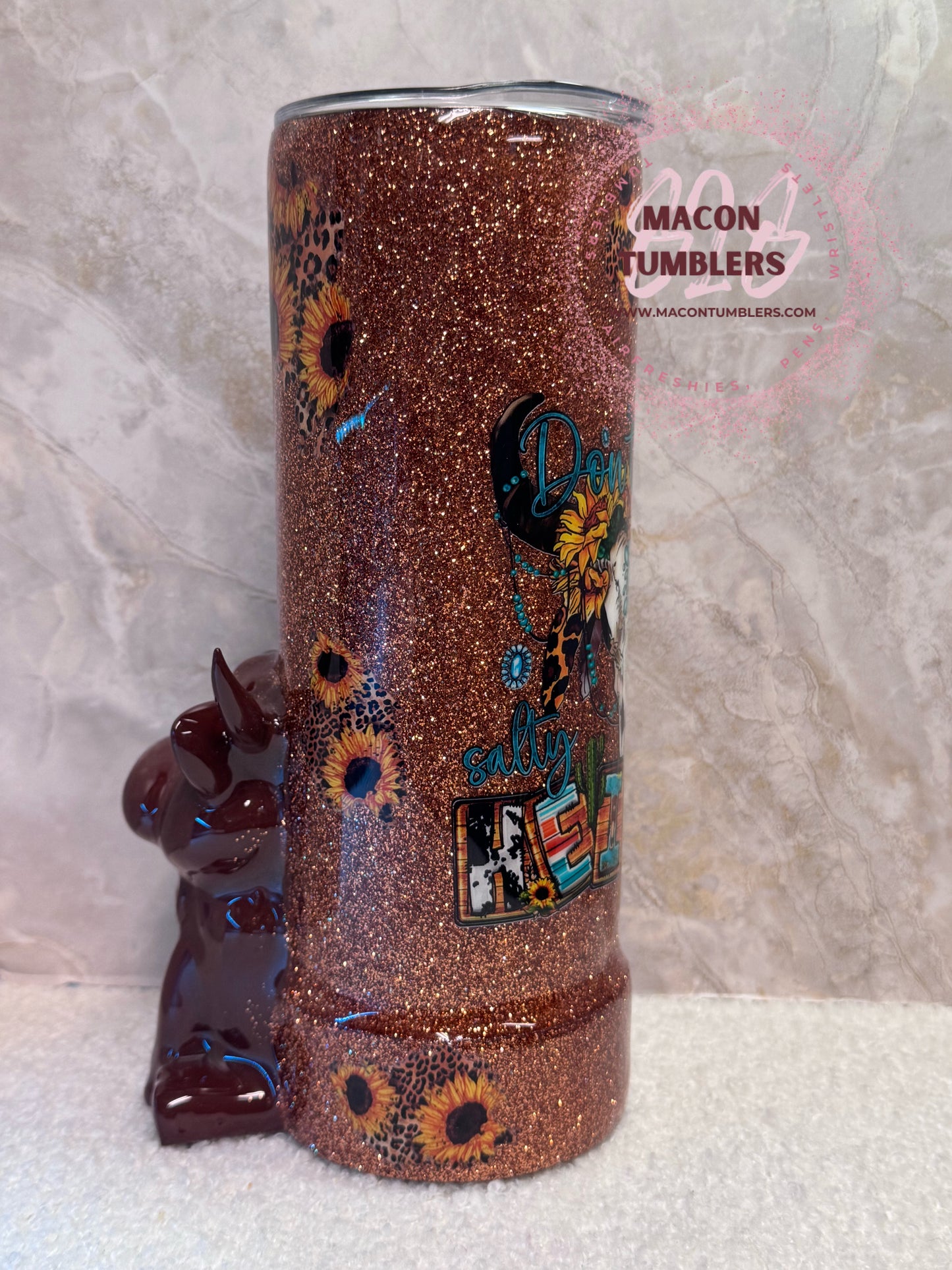 🐮 20 oz “Don’t Be A Salty Heifer” Glitter Tumbler with 3D Highland Cow Embellishment