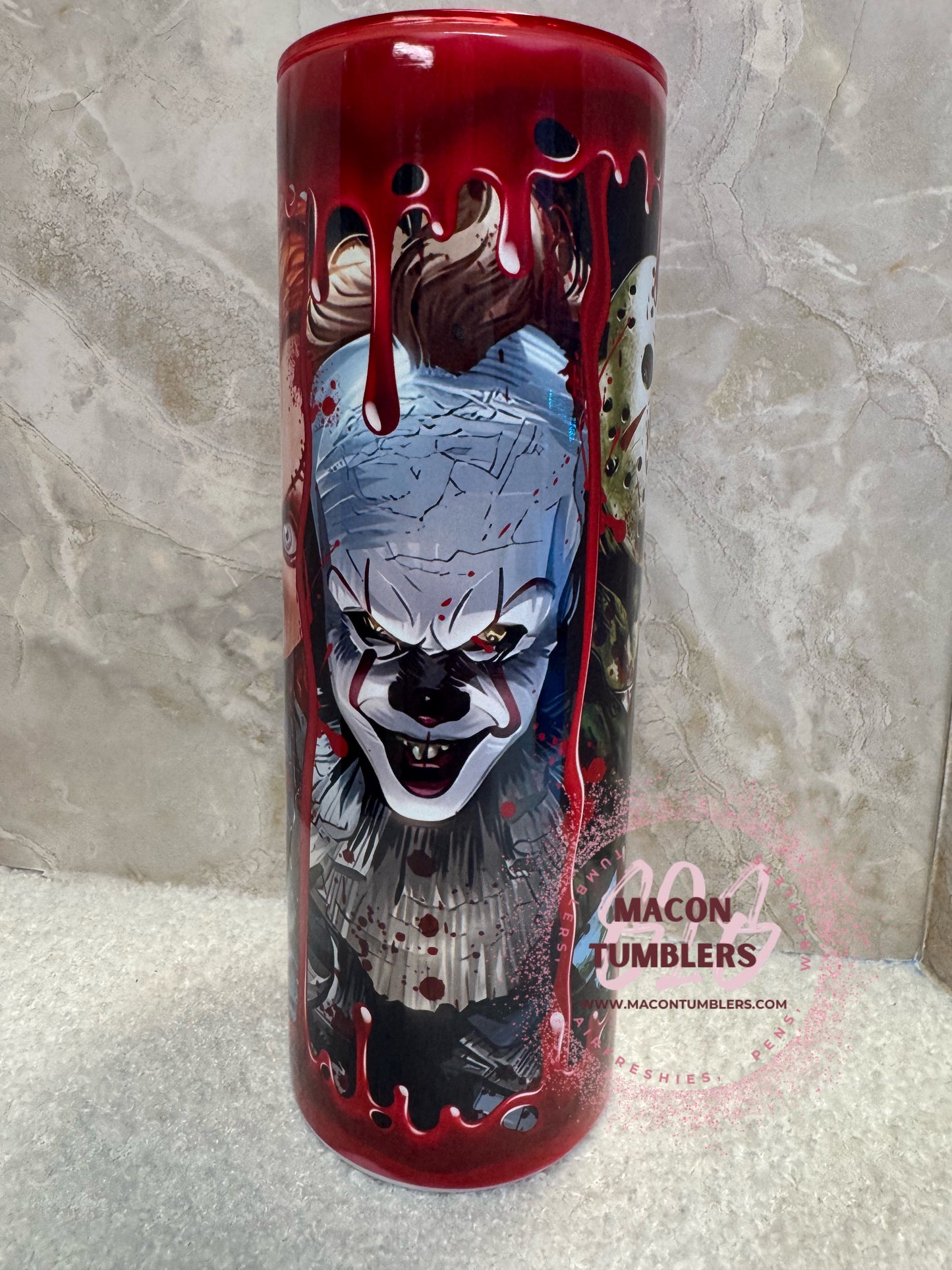 20oz Horror Movie Sublimation Tumbler – Drip Blood Slasher Character Cup
