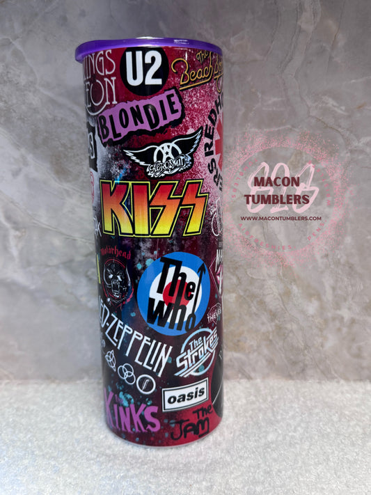 Classic Rock Band Collage 20 oz Skinny Stainless Steel Sublimation Tumbler