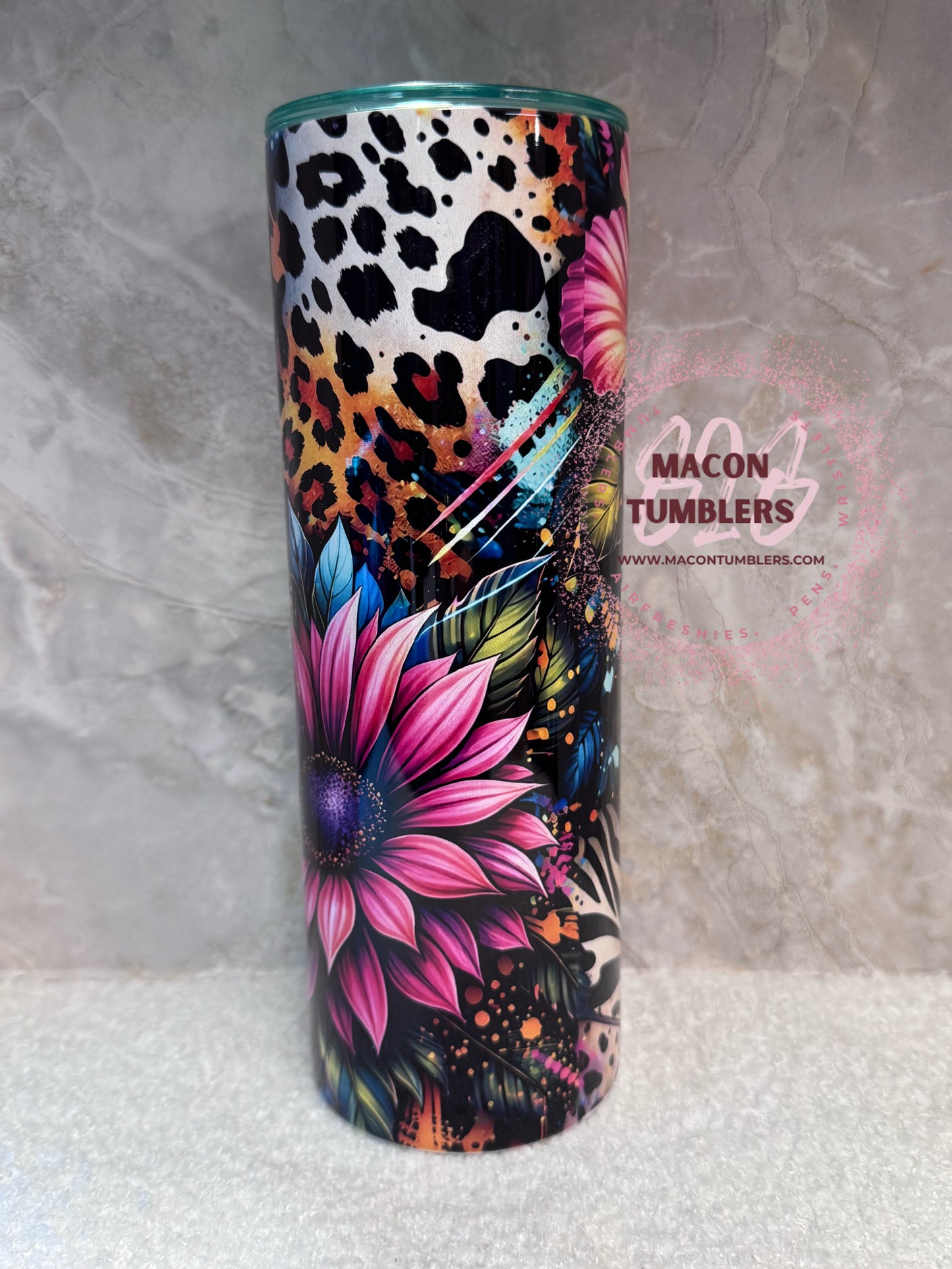 Tropical Hibiscus & Leopard Print 20 oz Skinny Stainless Steel Sublimation Tumbler