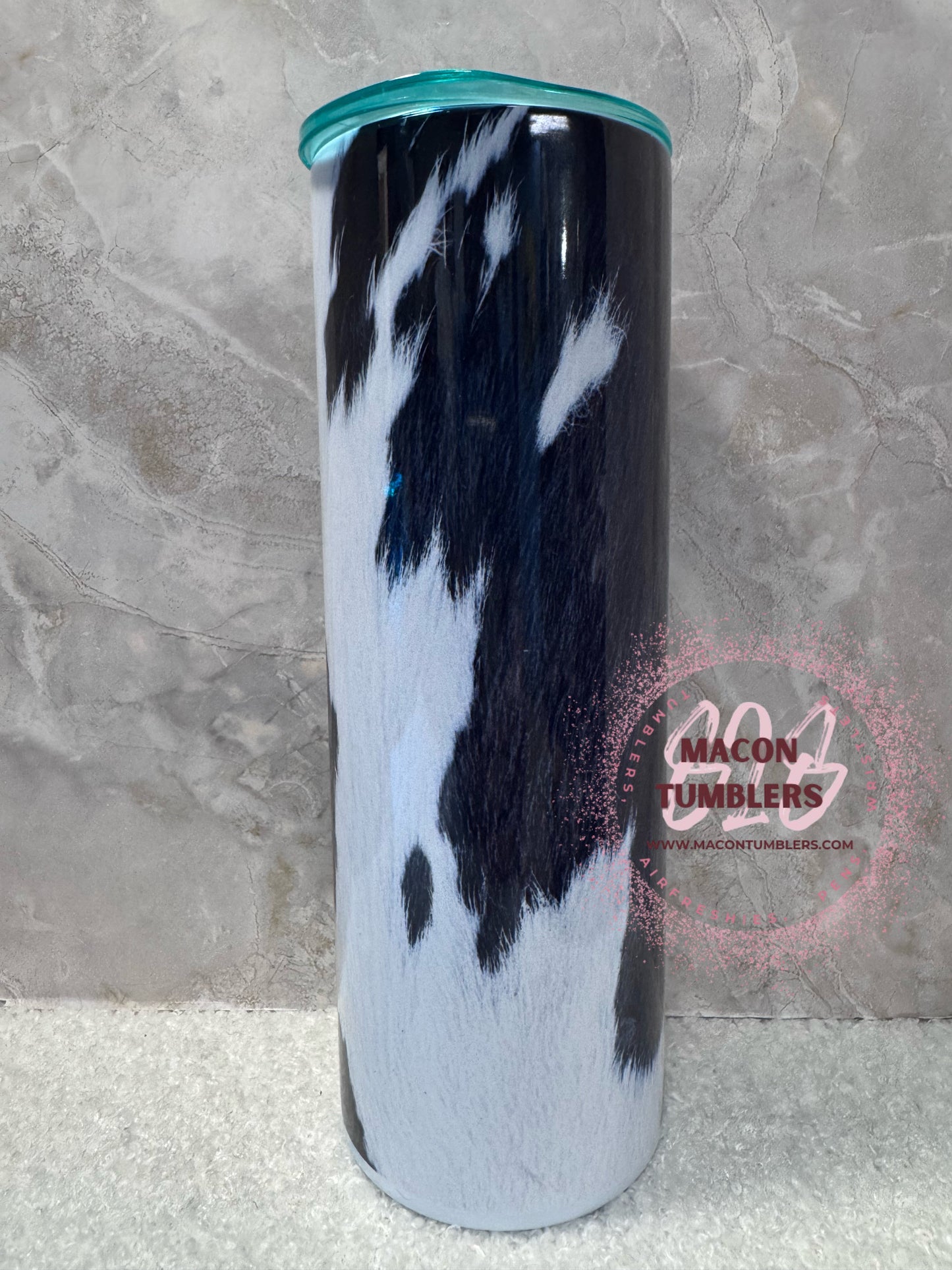 Custom Cow Print & Turquoise Marble Name 20 oz Stainless Steel Tumbler