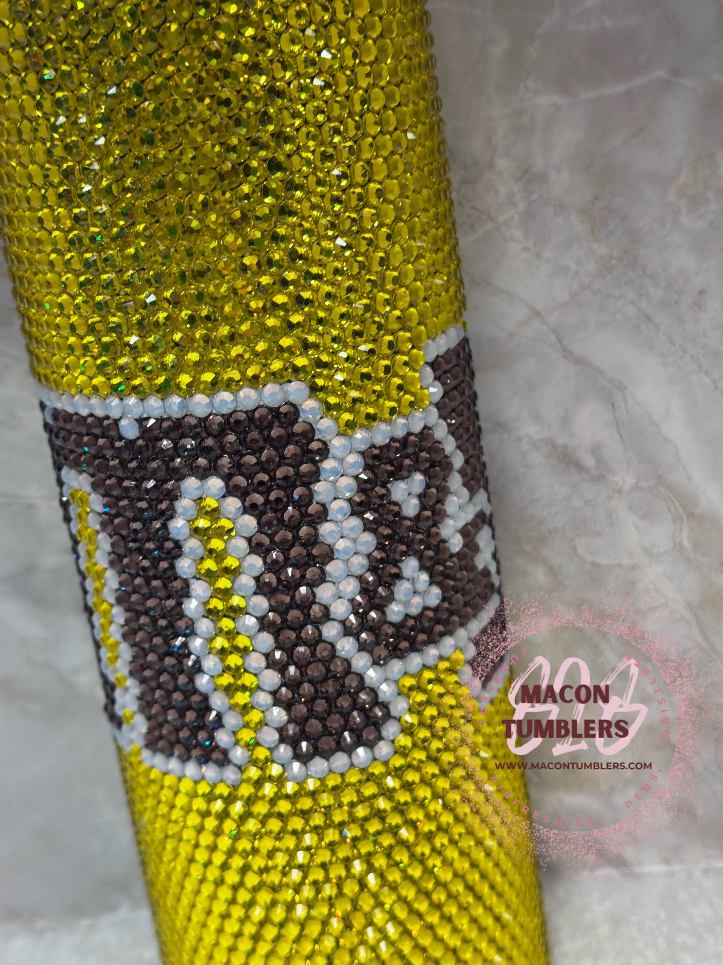 Yellow M&M Inspired Rhinestone 20 oz Skinny Tumbler with Matching Straw Charm