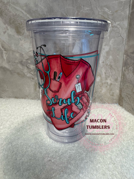 16oz Scrub Life Tapered Plastic Tumbler – Nurse & Medical Cup with Lid