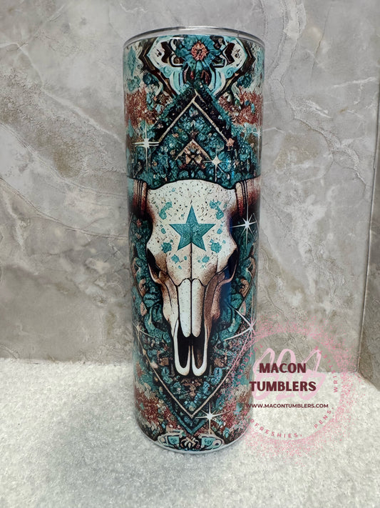 Western Boho Cow Skull Tumbler – 20oz Skinny Sublimation Tumbler