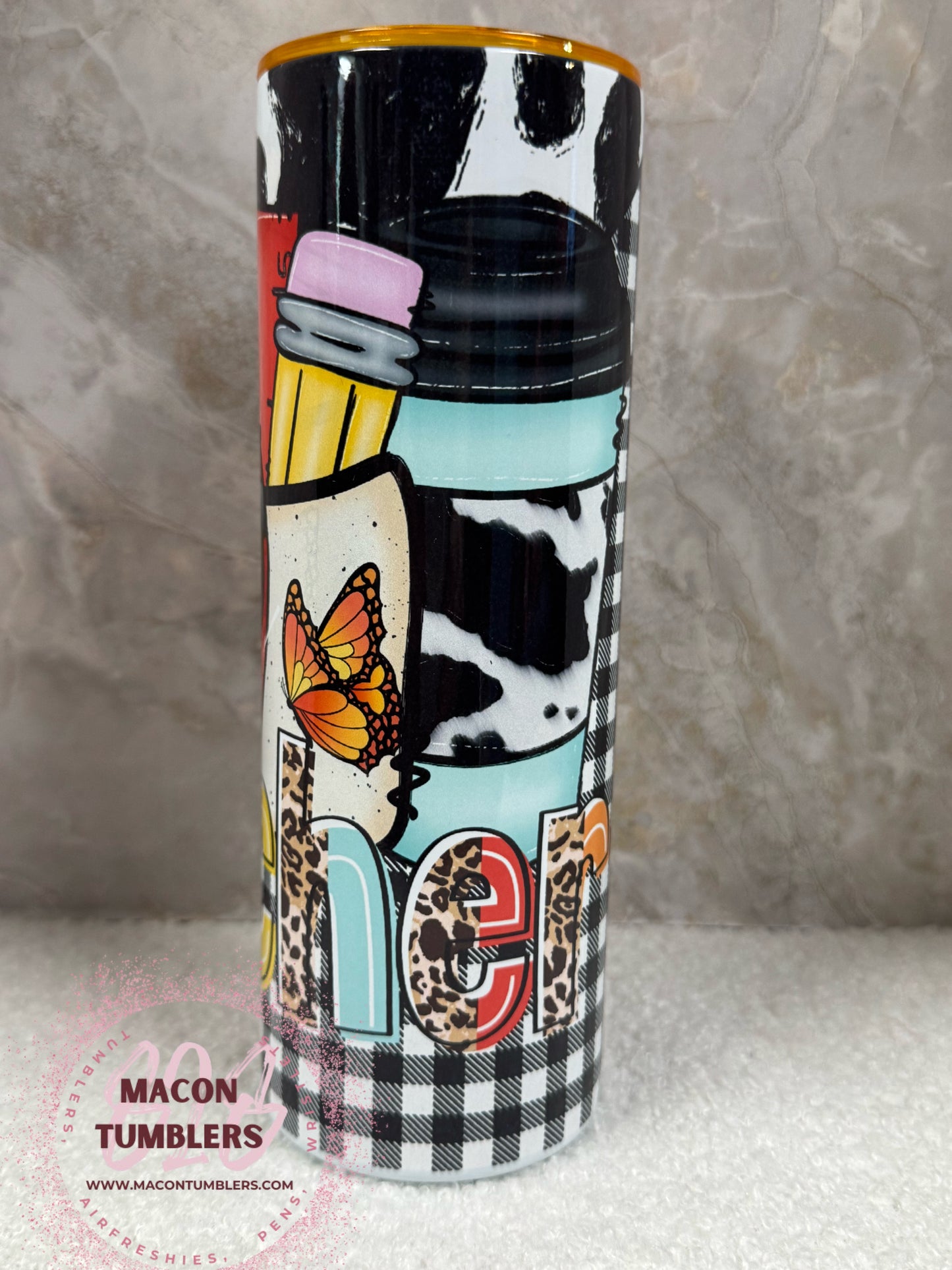 Teacher Apple Tumbler – 20oz Skinny Sublimation Tumbler