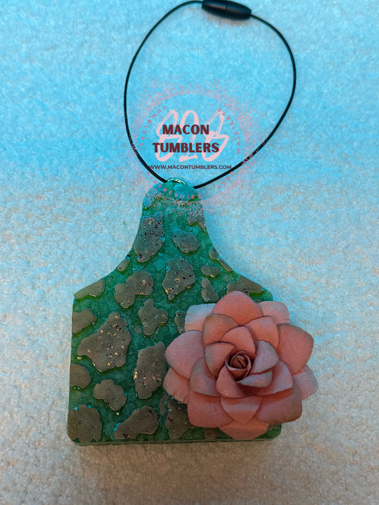 Cow Tag w/Cowprint Freshie (CHERRY LEATHER)