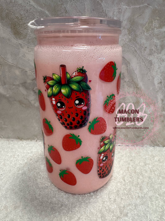 Strawberry Milk 16oz Tumbler – Cute Kawaii Design