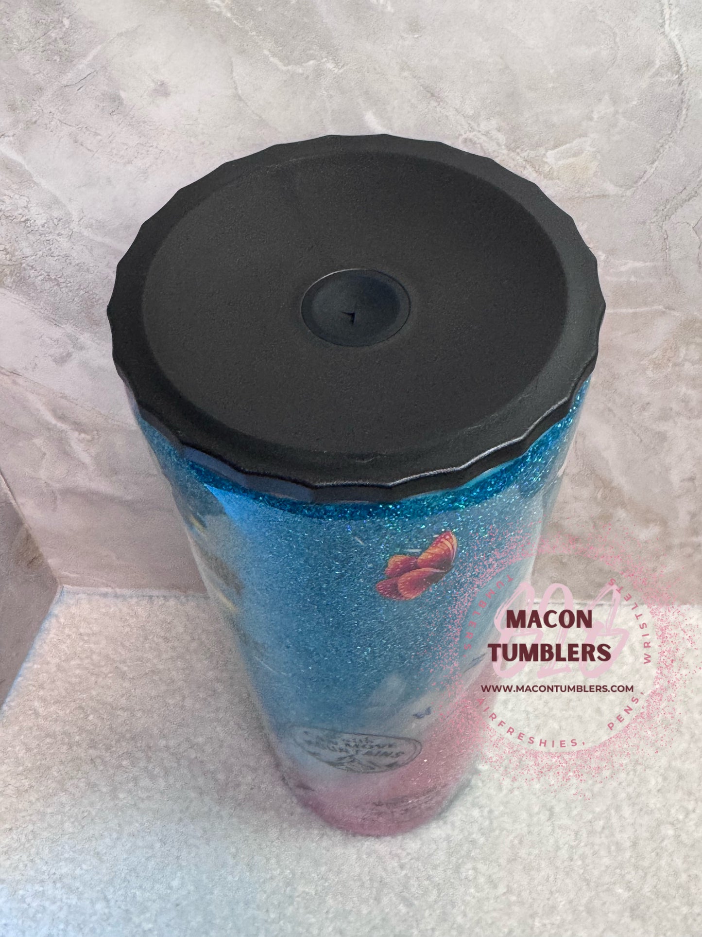 20 oz Faith Inspired Glitter Tumbler – Pink & Blue Christian Stainless Steel Tumbler