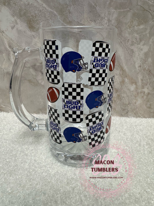 Sports & Checkered Glass Beer Mug