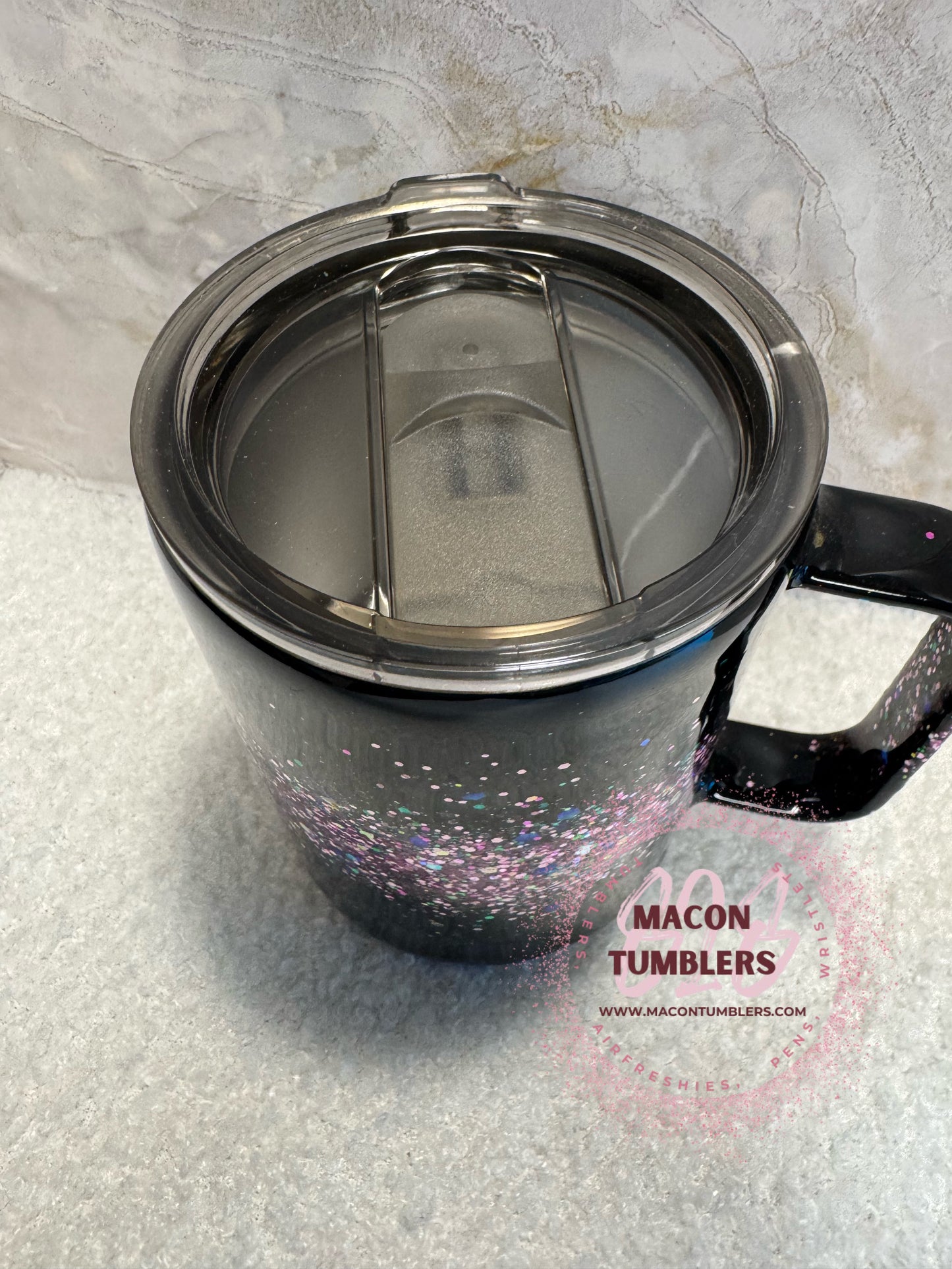 Black Glitter Fade Epoxy Mug with Handle | Sparkle Tumbler Cup