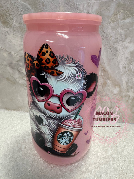 Cow Print Cutie 16 oz Plastic Libbey Snowglobe Tumbler 💕🐄