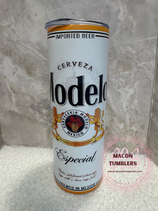 20oz Modelo-Inspired Sublimation Tumbler – Beer Can Style Cup with Lid