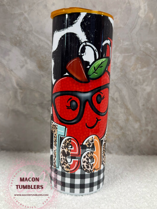 Teacher Apple Tumbler – 20oz Skinny Sublimation Tumbler