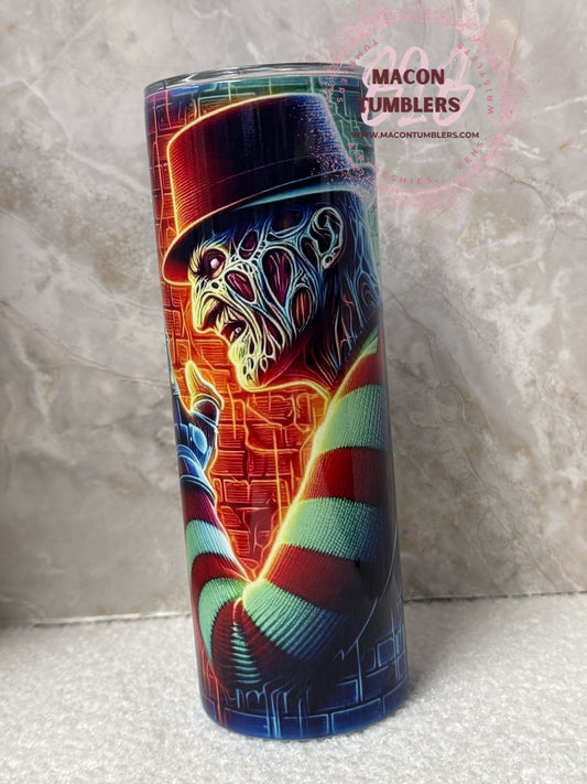 Nightmare Street Neon 20oz Tumbler – Horror Icon Glow Design