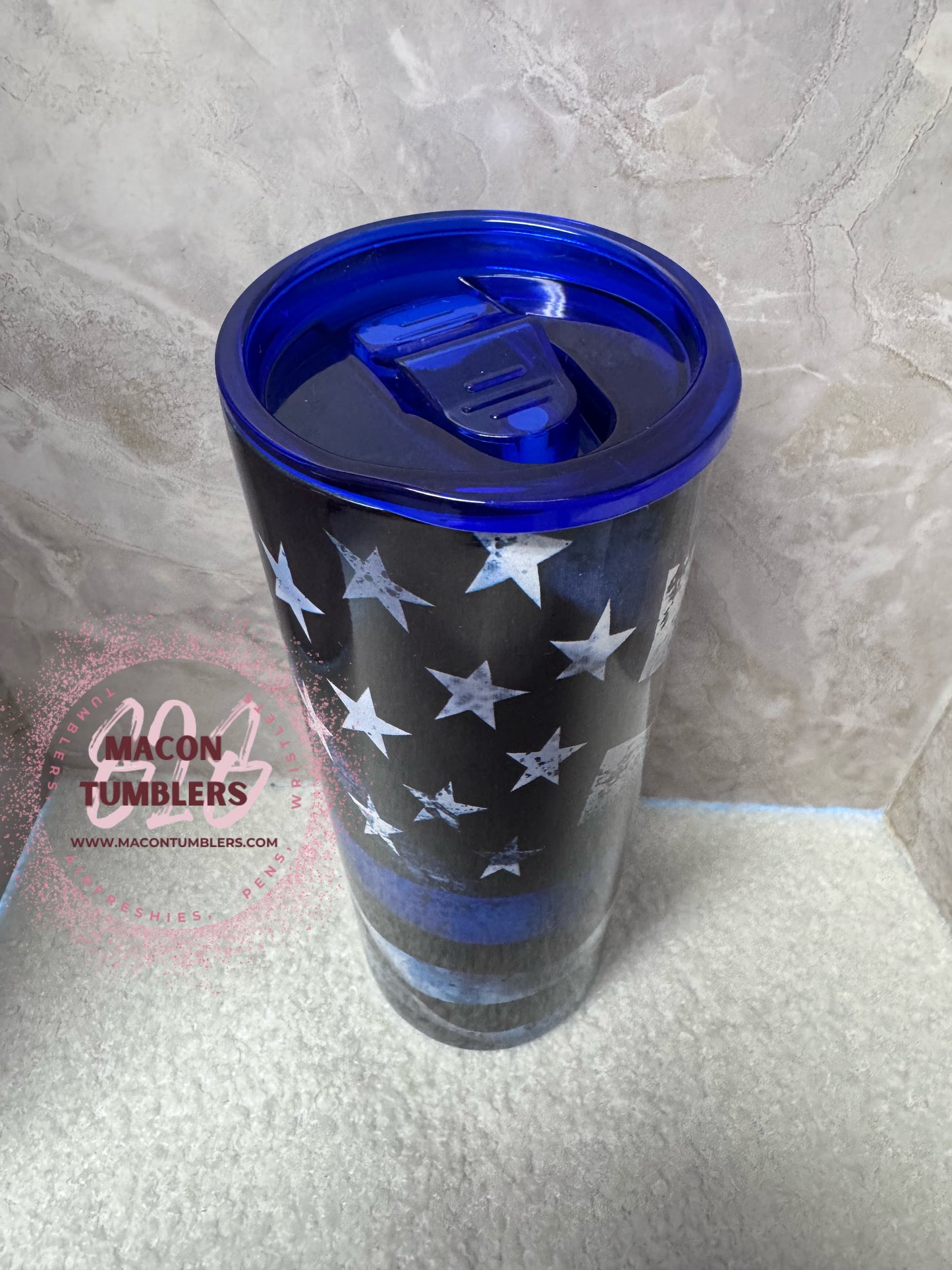 20 oz Thin Blue Line American Flag Tumbler – Blue Line Stainless Steel Sublimation Tumbler