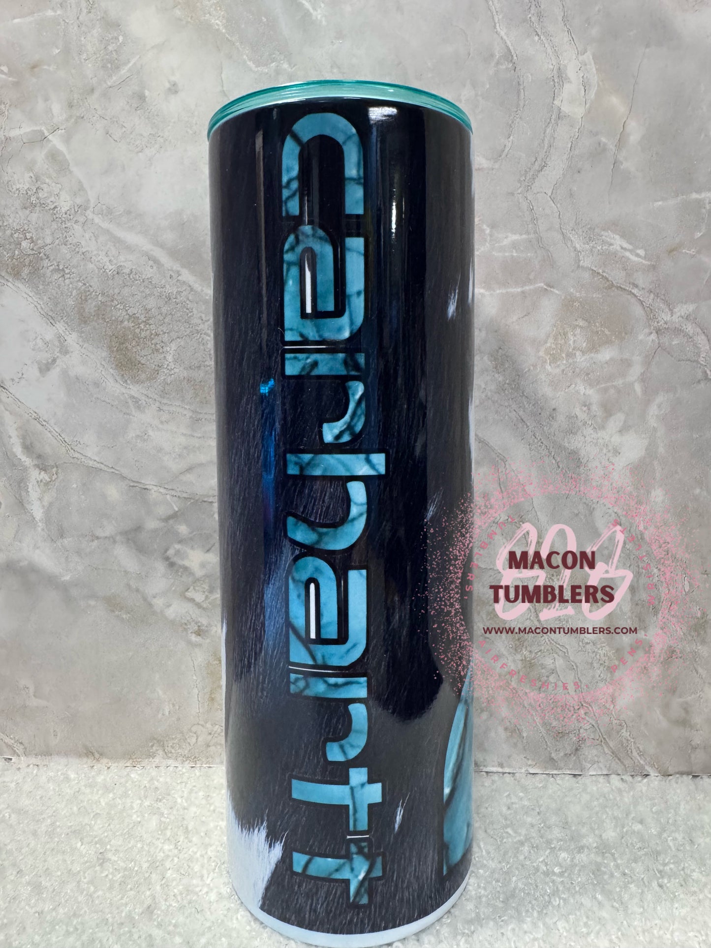 Custom Cow Print & Turquoise Marble Name 20 oz Stainless Steel Tumbler