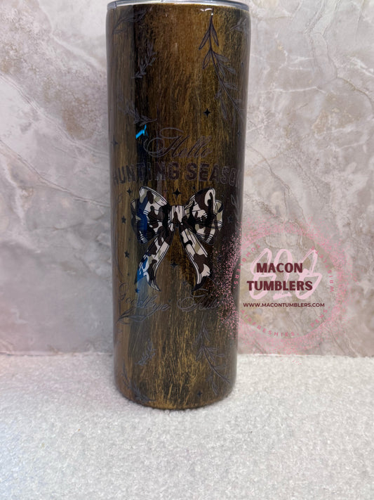 20 oz “Hello Hunting Season, Goodbye Husband” Rustic Woodgrain Tumbler 🦌