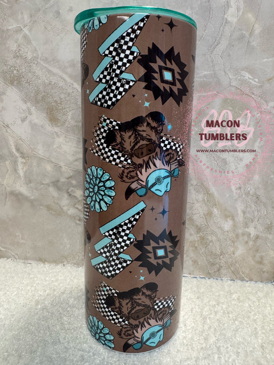 Turquoise Western Cow 20 oz Sublimation Tumbler 💎🐄