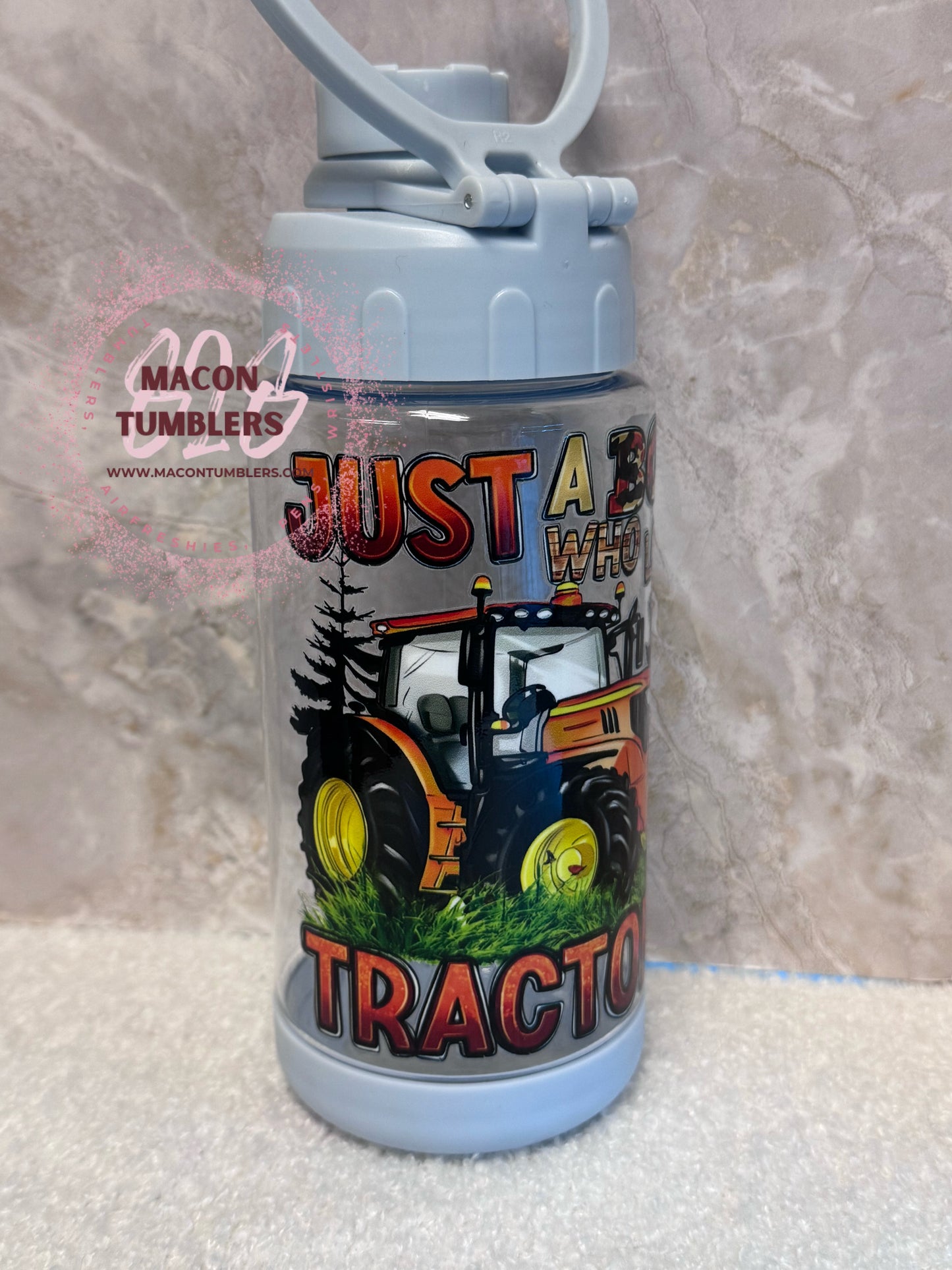 Just a Boy Who Loves Tractors Acrylic Water Bottle – Screw On Top