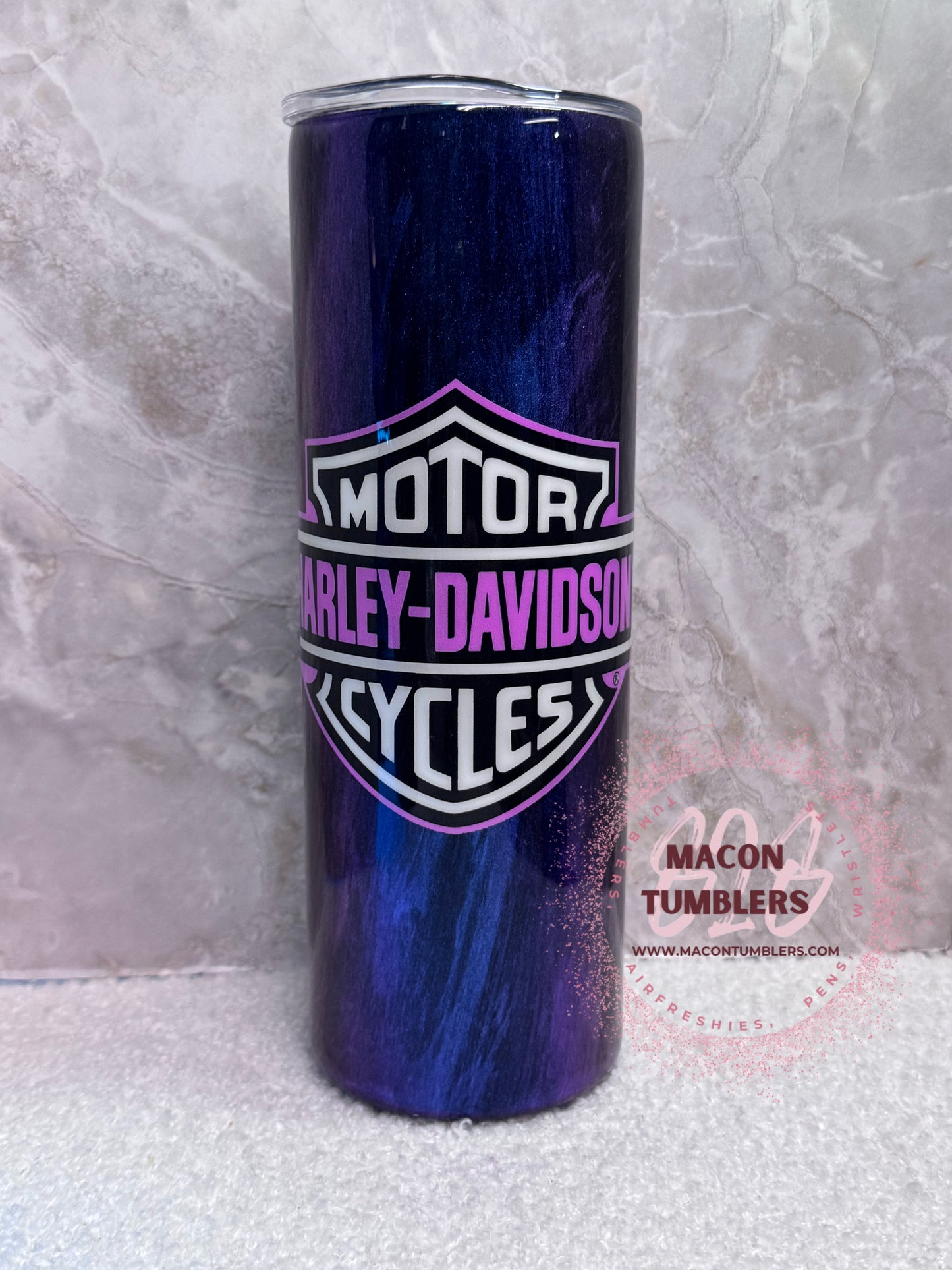 20 oz Purple & Black Motorcycle Inspired Tumbler – Custom Rider Design