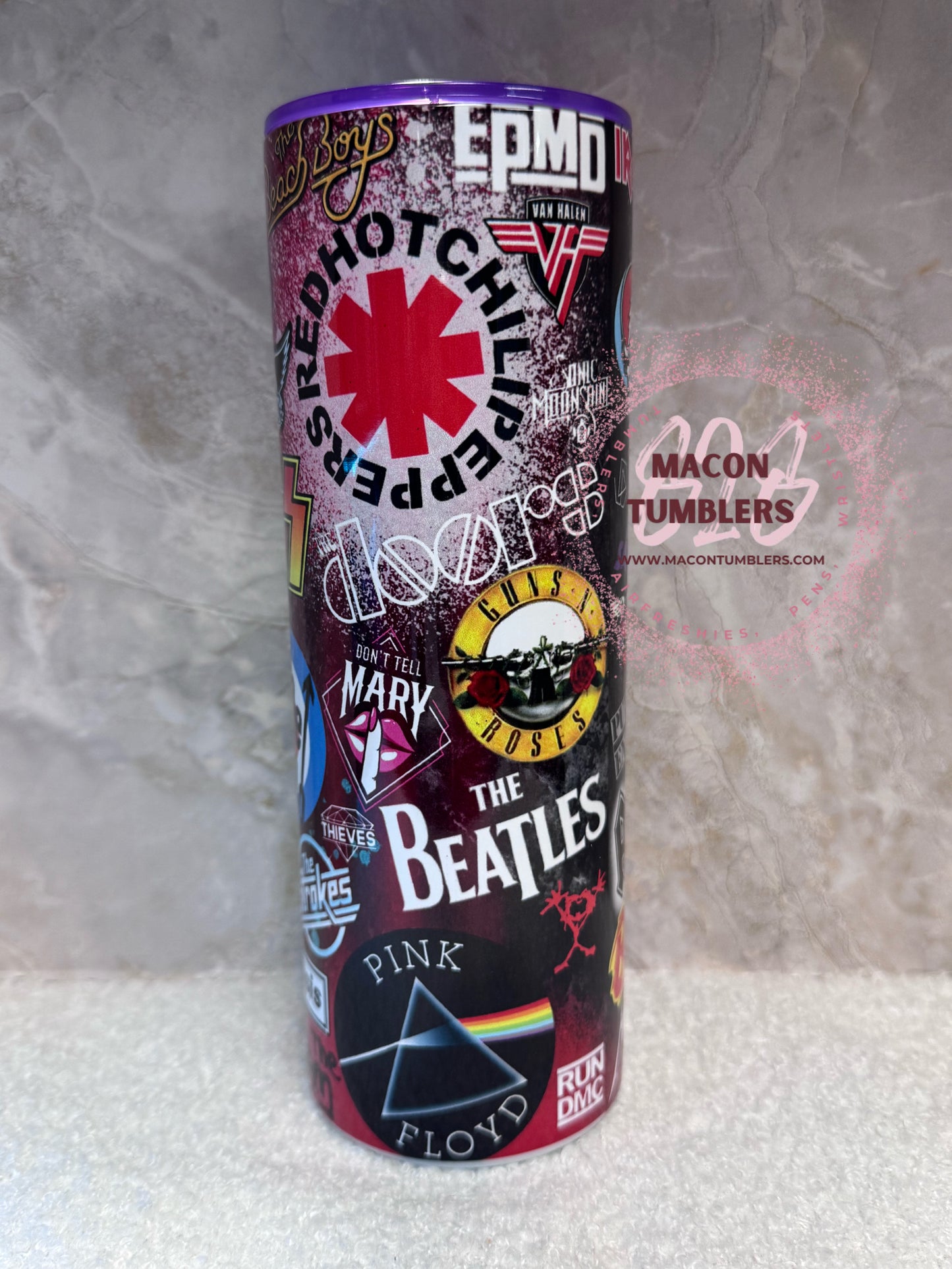 Classic Rock Band Collage 20 oz Skinny Stainless Steel Sublimation Tumbler