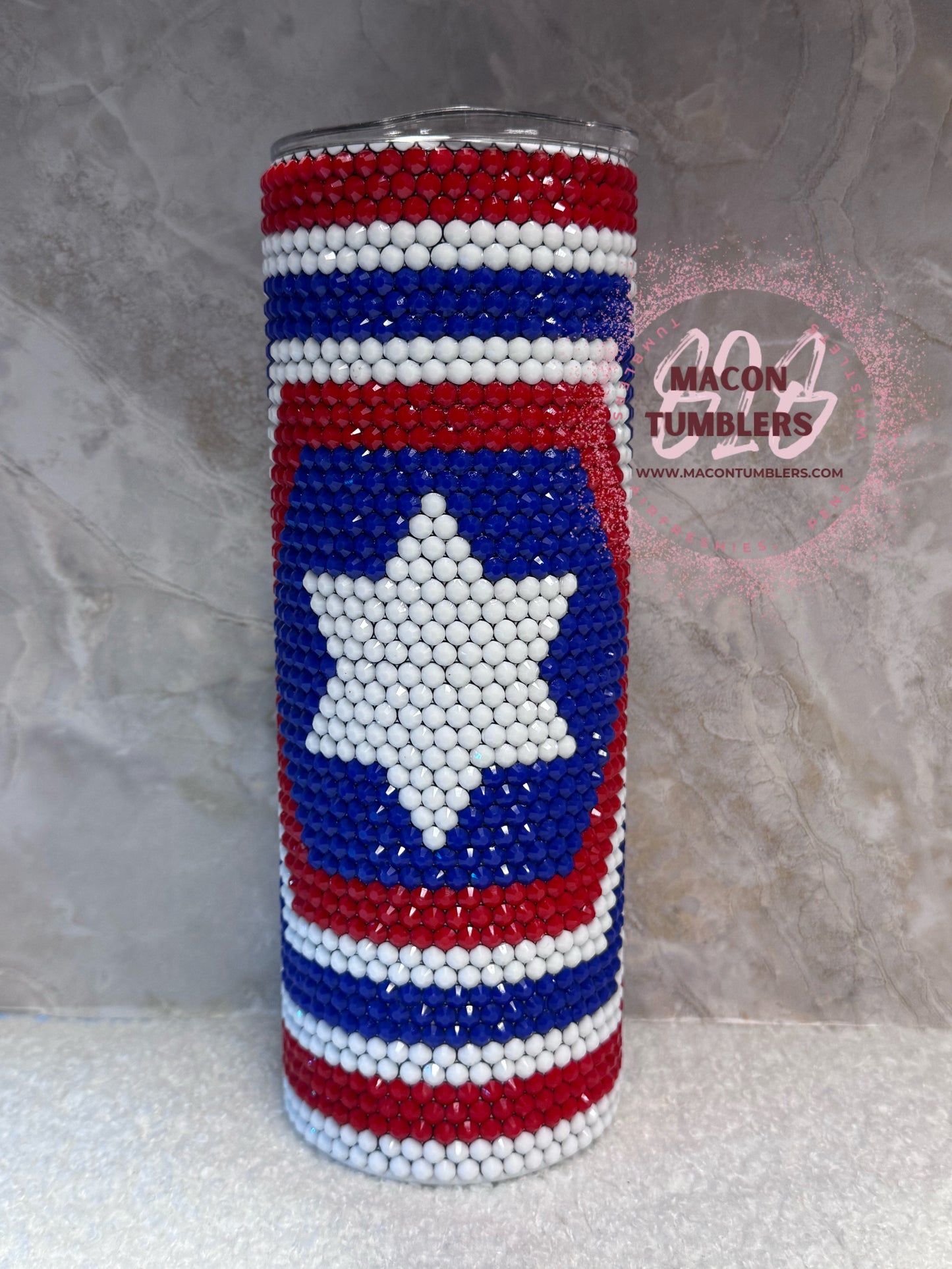 Patriotic Rhinestone 20 oz Skinny Tumbler | Red, White & Blue Bling Tumbler
