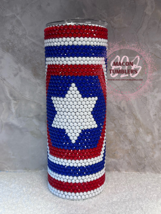 Patriotic Rhinestone 20 oz Skinny Tumbler | Red, White & Blue Bling Tumbler