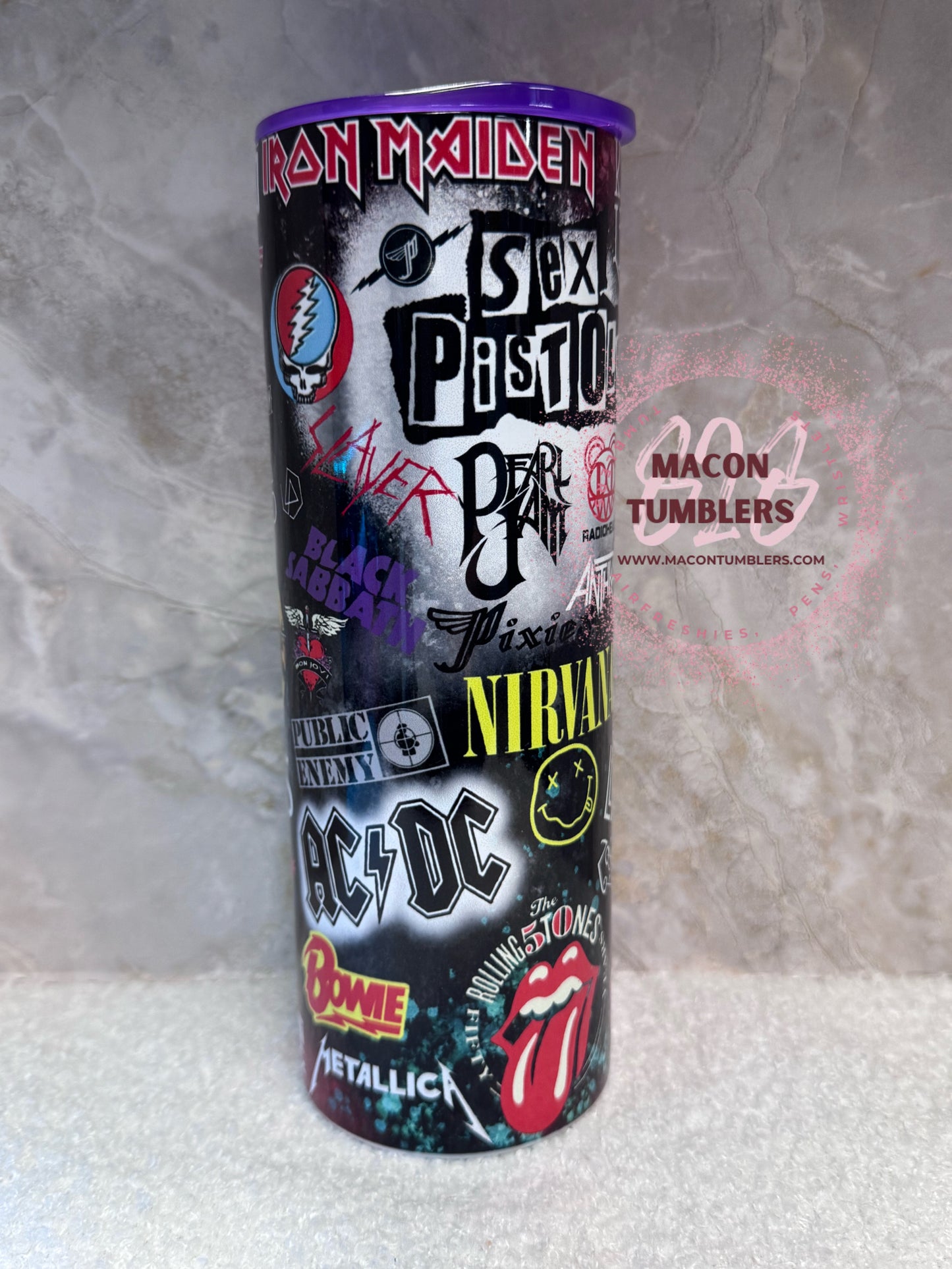 Classic Rock Band Collage 20 oz Skinny Stainless Steel Sublimation Tumbler