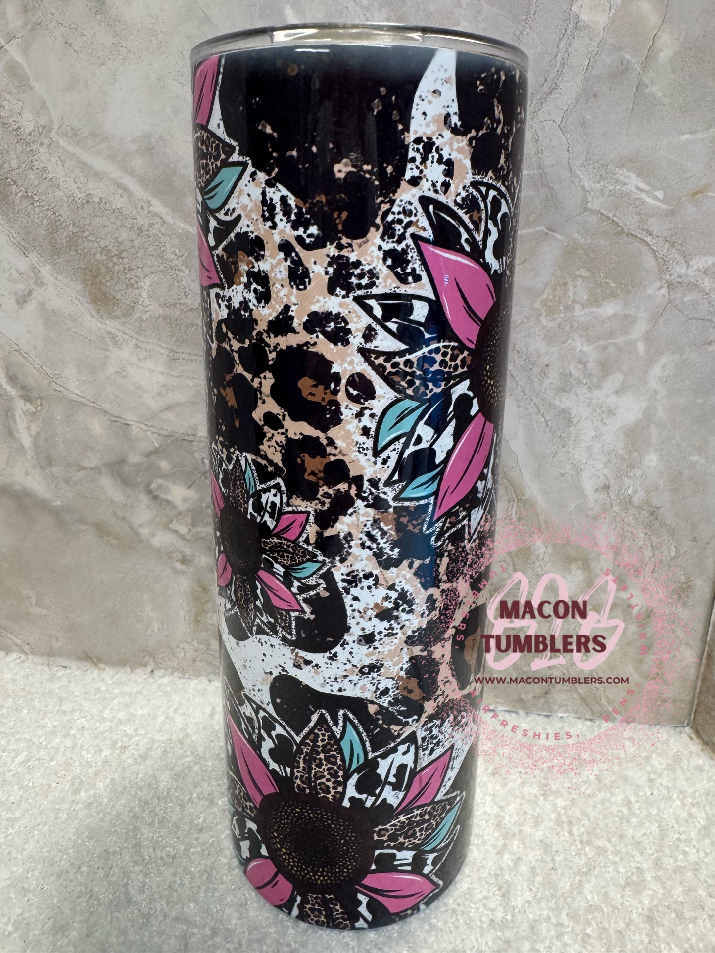 Pink Sunflower Leopard Print Tumbler – 20oz Skinny Sublimation Tumbler