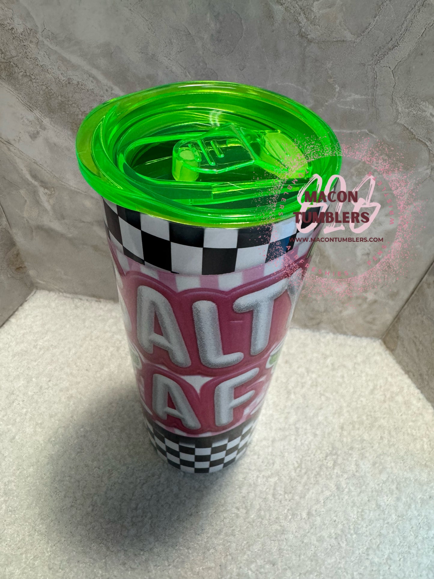 Salty AF 20 oz Sublimation Tumbler | Neon Lid Beach Vibes Cup 🌴