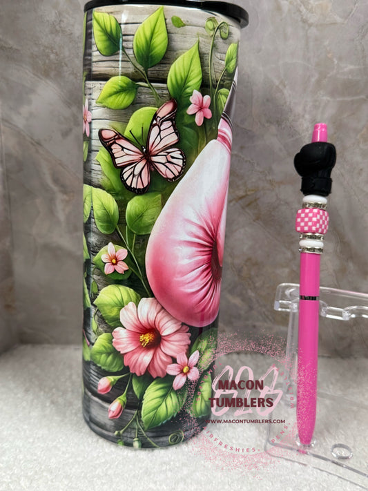 20oz Boxing Glove Floral Sublimation Tumbler with Matching Beaded Pen – Pink Fighter Set