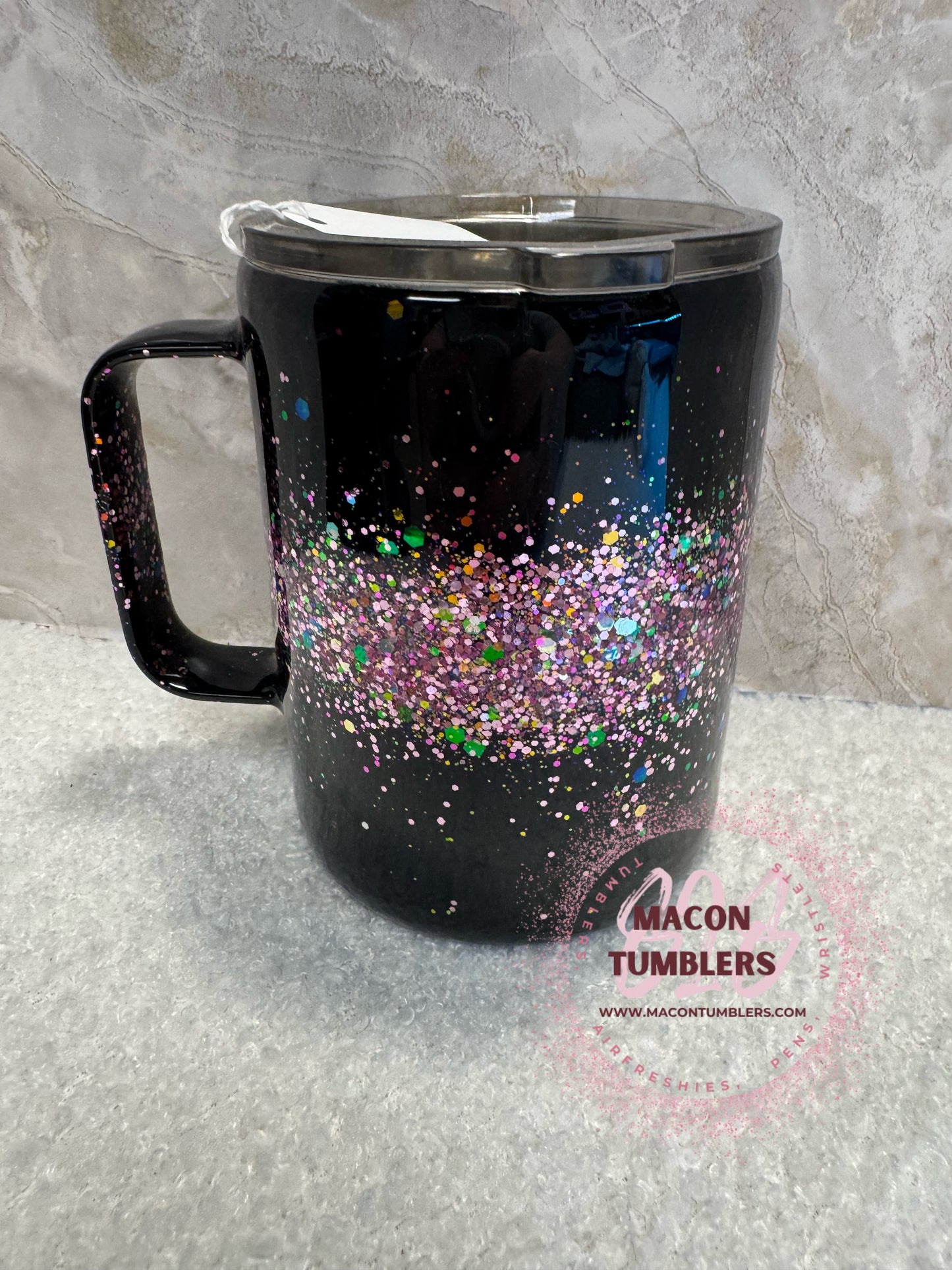 Black Glitter Fade Epoxy Mug with Handle | Sparkle Tumbler Cup