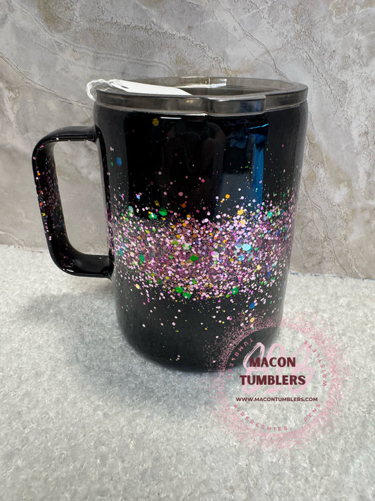 Black Glitter Fade Epoxy Mug with Handle | Sparkle Tumbler Cup