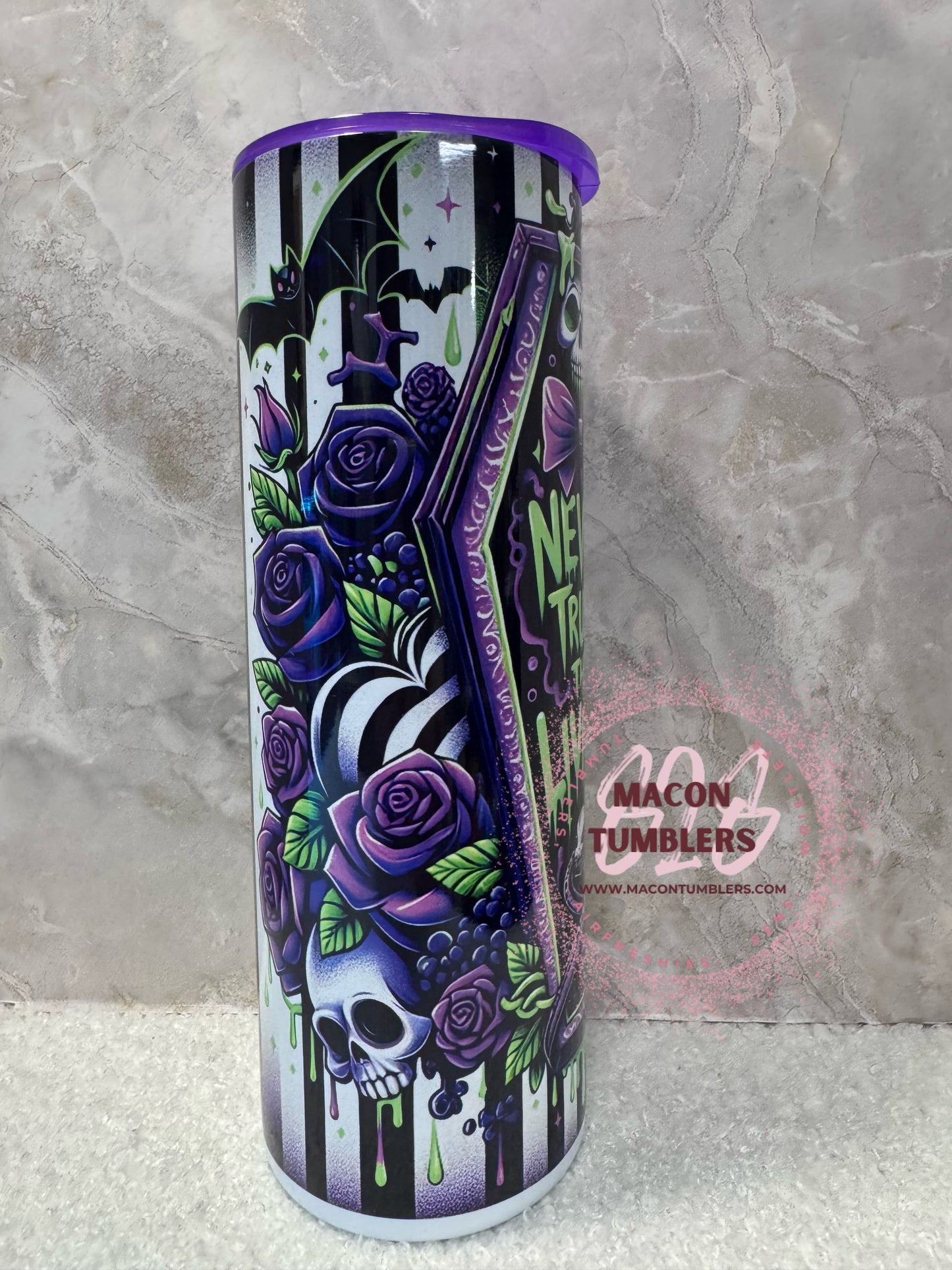 Never Trust the Living Gothic Halloween Tumbler – 20 oz Skinny Stainless Steel Tumbler