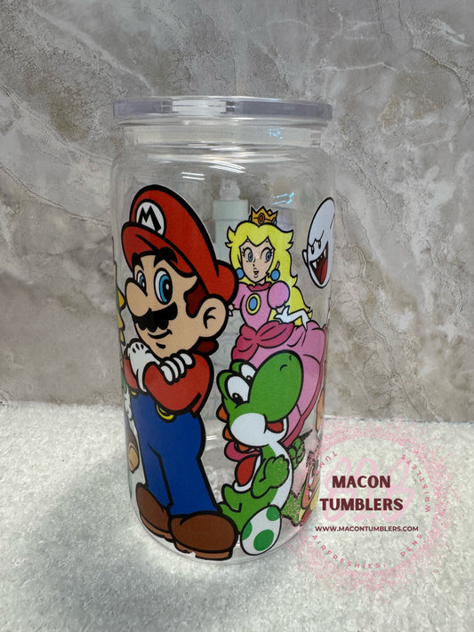 16oz Retro Gamer Cartoon Plastic Libbey Cup – Colorful Character Can Tumbler