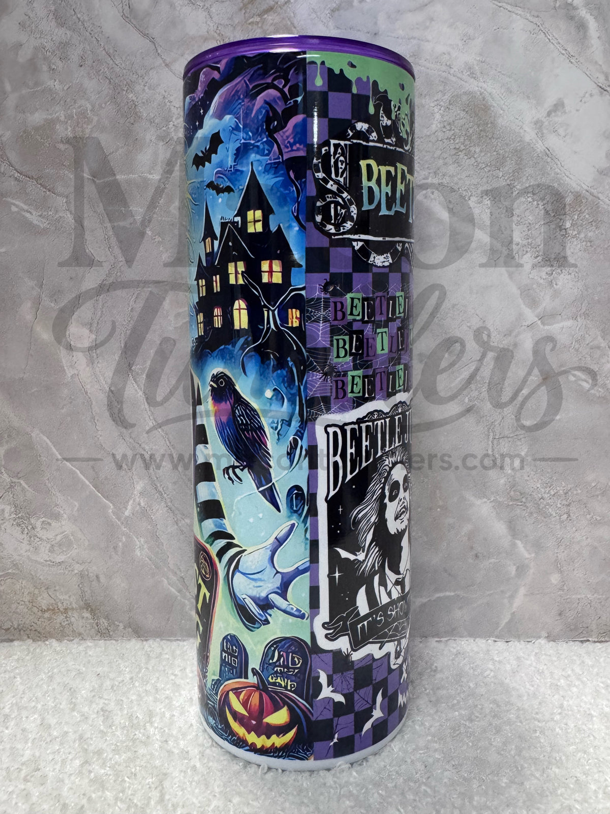 Beetlejuice 20 oz Stainless Steel Tumbler with Purple Lid