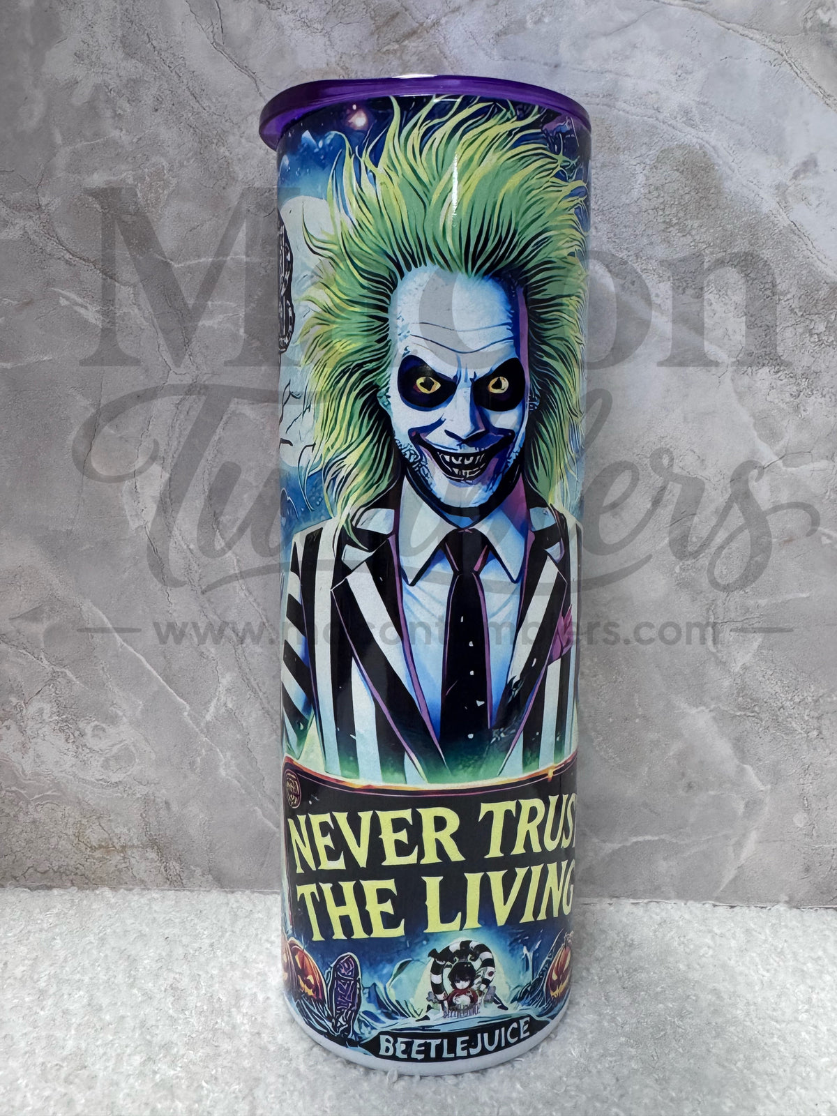 Beetlejuice 20 oz Stainless Steel Tumbler with Purple Lid
