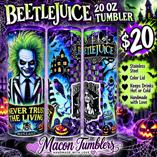 Beetlejuice 20 oz Stainless Steel Tumbler with Purple Lid
