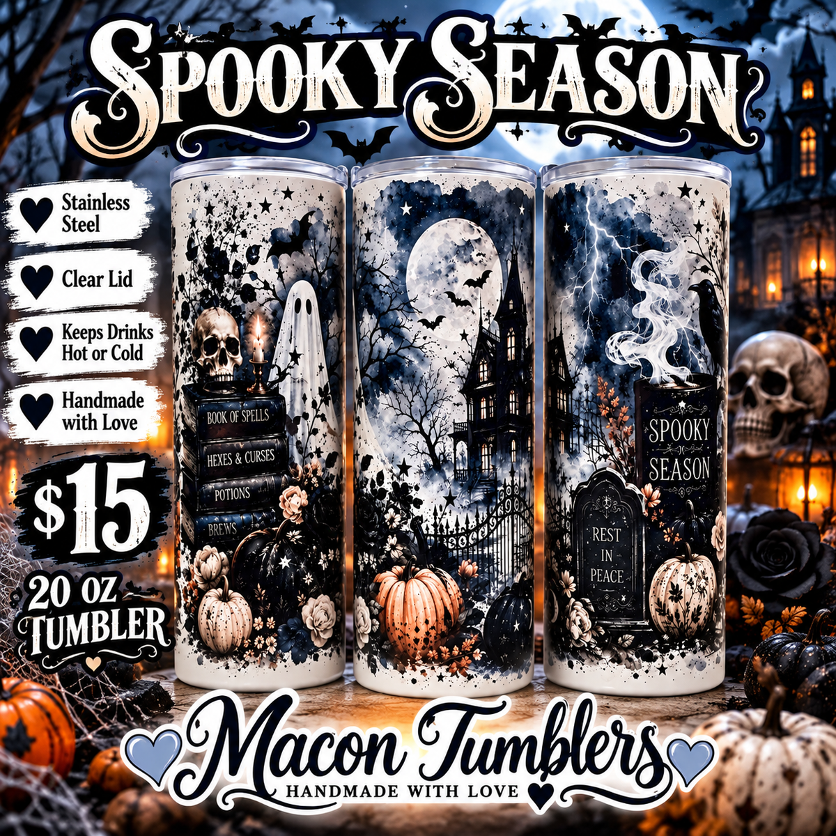 Spooky Season 20 oz Stainless Steel Halloween Tumbler