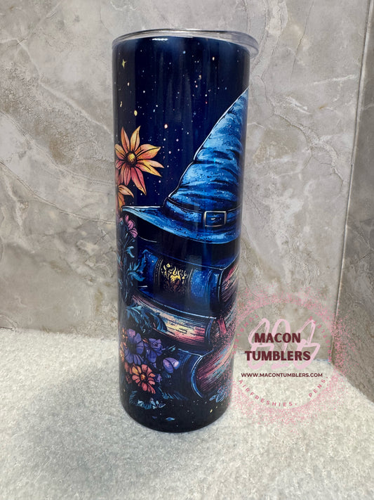 20oz Witchy Sublimation Tumbler – Celestial Cauldron & Spellbook Cup with Lid