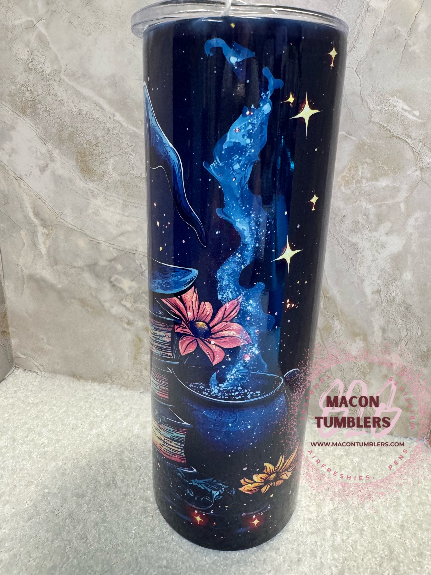 20oz Witchy Sublimation Tumbler – Celestial Cauldron & Spellbook Cup with Lid