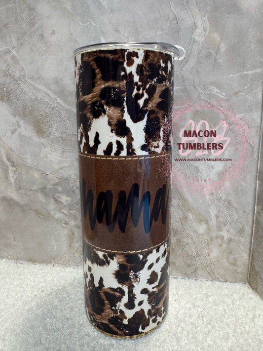 Leopard Print Mama Tumbler – 20oz Skinny Sublimation Tumbler