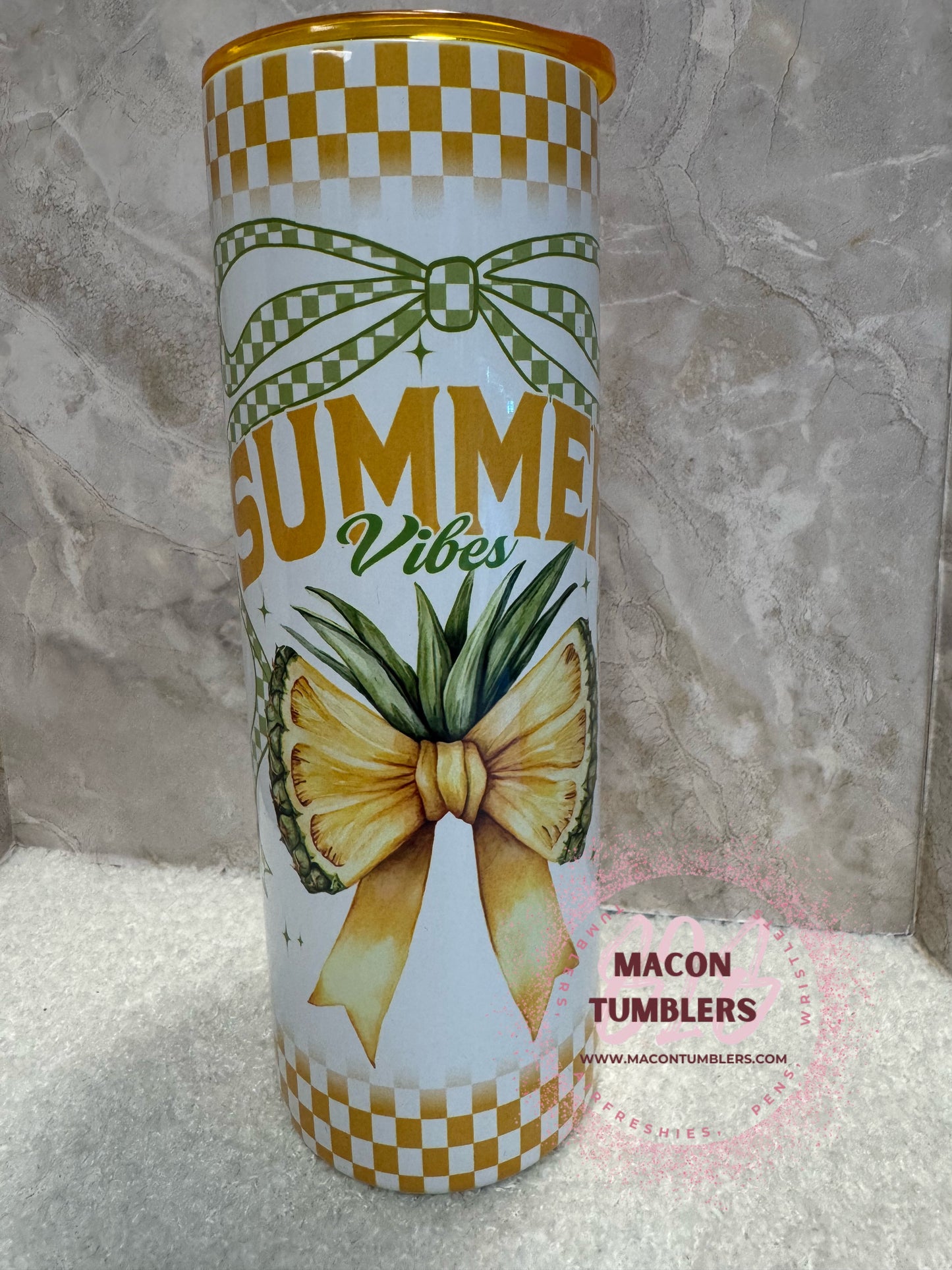 Summer Vibes Pineapple Tumbler – 20oz Skinny Sublimation Tumbler