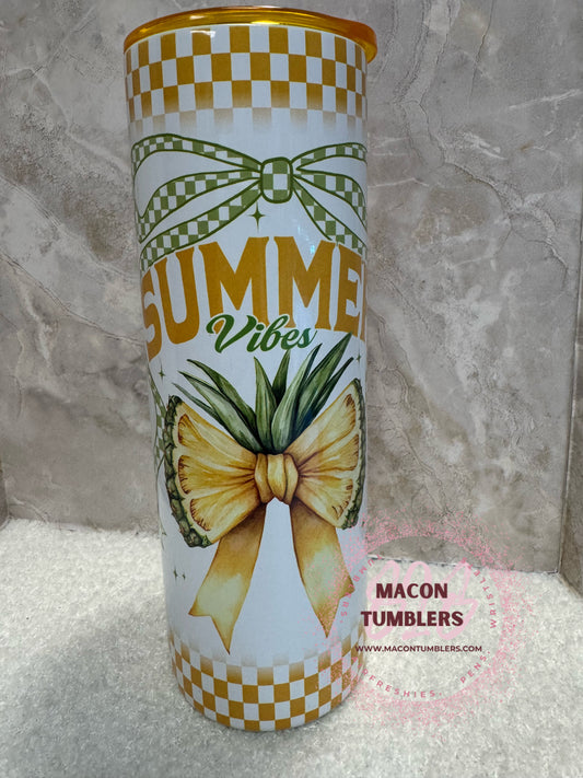 Summer Vibes Pineapple Tumbler – 20oz Skinny Sublimation Tumbler