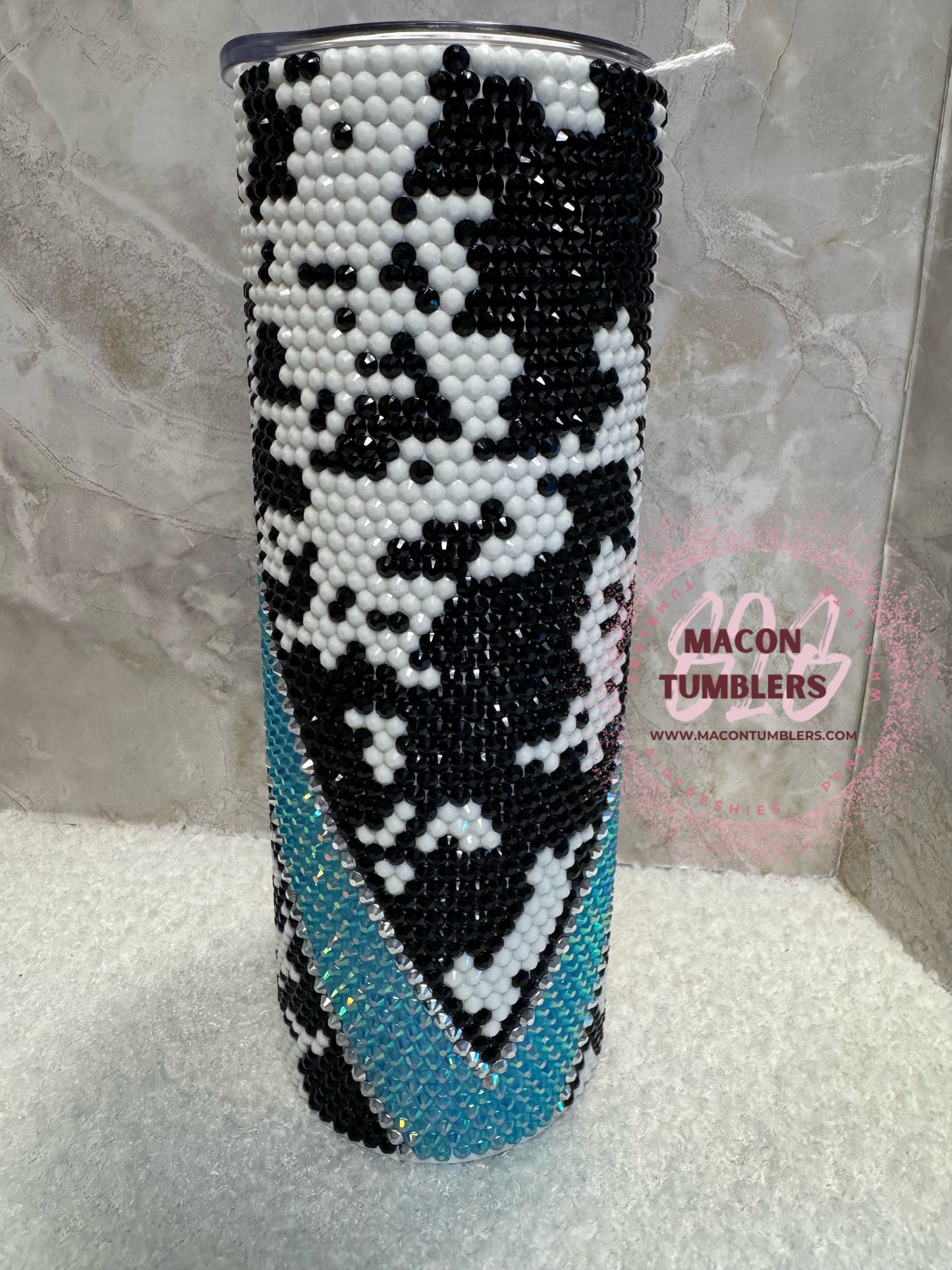 Black & White Rhinestone Bling Tumbler – 20oz Skinny
