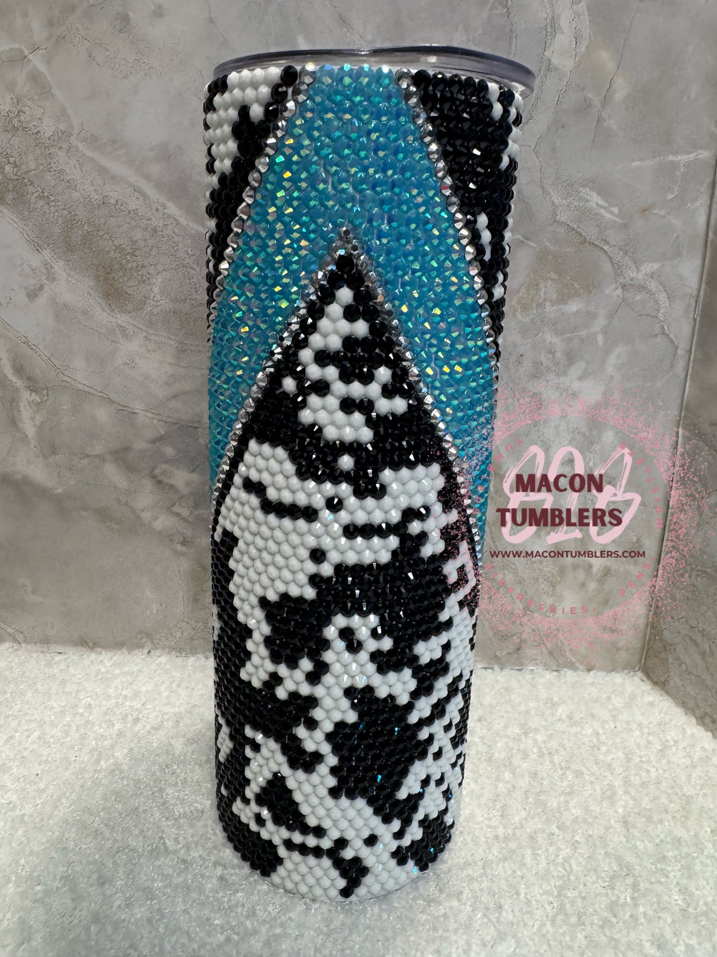 Black & White Rhinestone Bling Tumbler – 20oz Skinny
