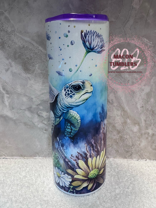 Sea Turtle Floral 20 oz Skinny Tumbler